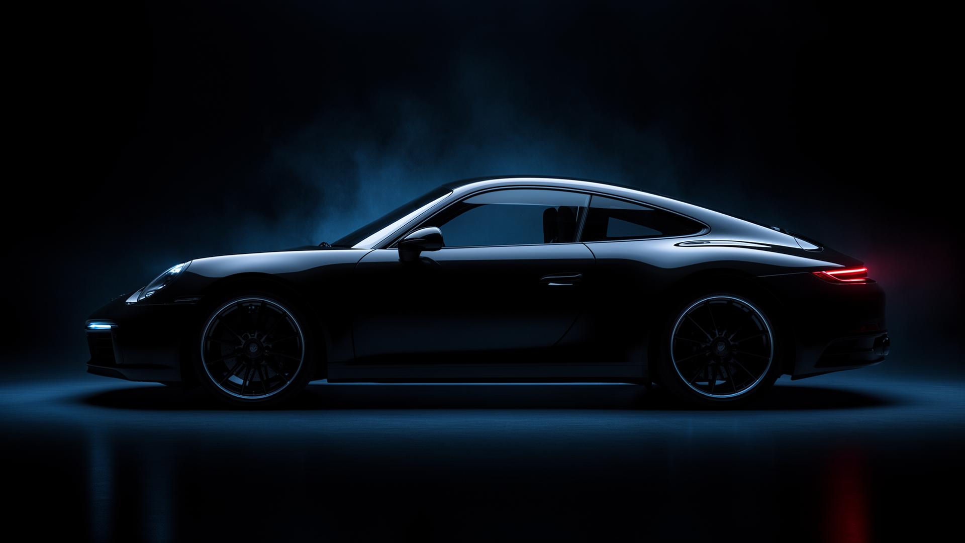 Voiture premium dans un studio de detailing sombre